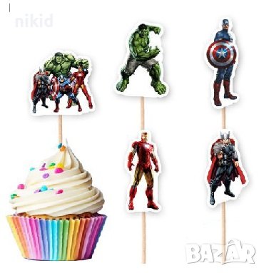 10 бр Avengers Авенджърс Марвел герои топери клечки за мъфини декорация и украса