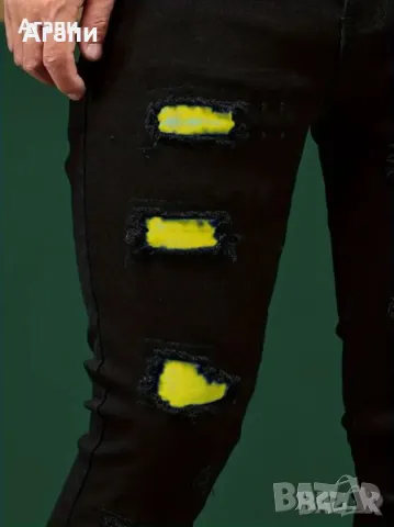 Мъжки накъсани дънки черно и жълто № 32 или М нови, снимка 4 - Дънки - 49565593
