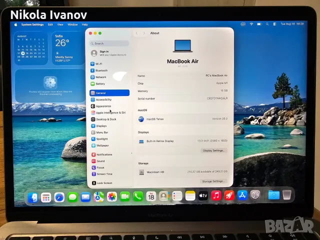Apple MacBook Air M1 13 inch (2020) 16GB RAM | 256GB SSD | 84% батерия | зарядно+кутия | Space Gray, снимка 2 - Лаптопи за работа - 55710273