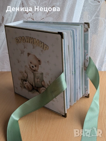 Детски ръчно изработен албум за снимки зелени мечета, подарък за погача, подарък за дете, рожден ден, снимка 2 - Други - 53428166