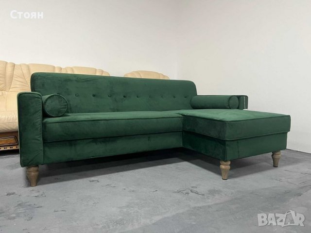 ПРОМОЦИЯ!!! Зелен диван от плат с лежанка, снимка 5 - Дивани и мека мебел - 39712239