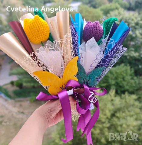 Вечни букети от плетени лалета , снимка 7 - Изкуствени цветя - 55871513
