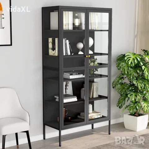 vidaXL Витрина, антрацит, 90x40x180 см, стомана и закалено стъкло, снимка 2 - Секции и витрини - 56147086