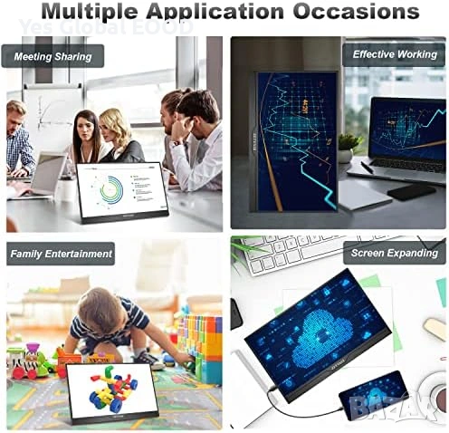 ZFTVNIE 15.6" Touch монитор FHD HDMI USB-C, снимка 4 - Монитори - 53628610