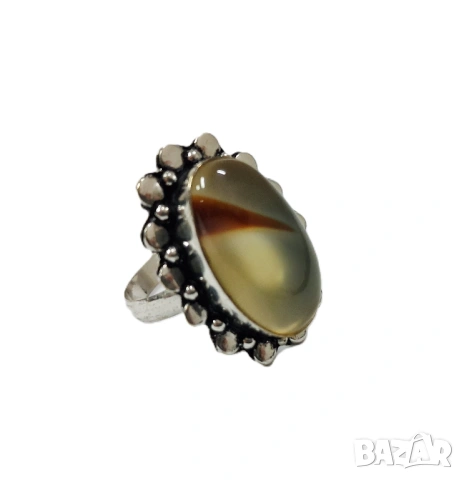 Сребърен пръстен с естествен монтански ахат, Размер 56