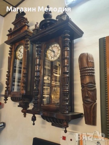 Стенен часовник. Франция 1900г. Много рядък, не е серийно производство. Цветен порцеланов циферблат., снимка 5 - Антикварни и старинни предмети - 51766079