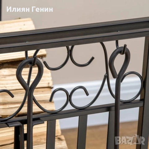 Стойка за дърва за огрев с инструменти за камина, снимка 8 - Секции и витрини - 52516813
