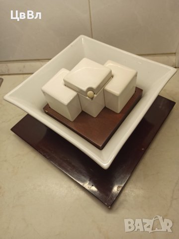 Елегантна порцеланова купа и комплектен прибор с дървени стойки, снимка 10 - Други - 38861650