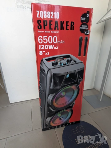 ** Нова ZQS 8210 2х8 120W 6500mah 2 микрофона ПРЕНОСИМА КАРАОКЕ КОЛОНА От вносител 12 месеца гаранци