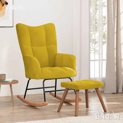 vidaXL Люлеещ се стол с табуретка, горчица, кадифе, снимка 2 - Столове - 56146922