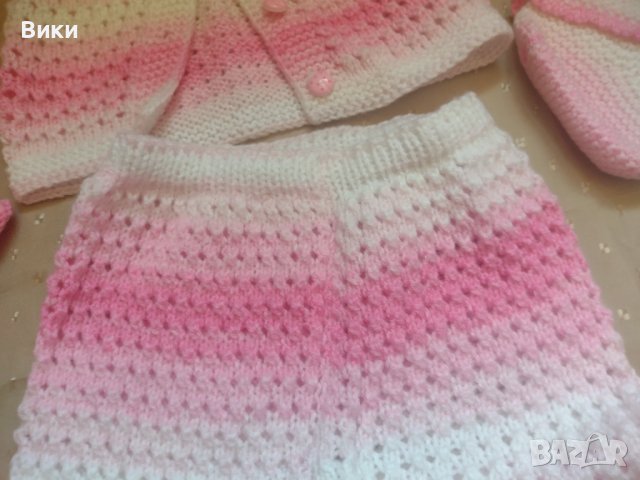 Плетен бебешки костюм в розово и бяло , снимка 7 - Комплекти за бебе - 41456027