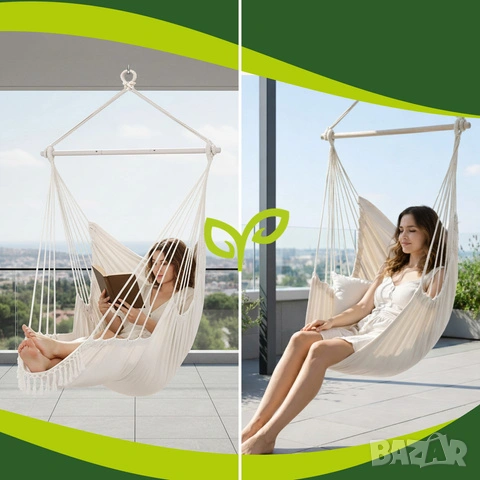 Хамак люлка / Висящ стол люлка за тераса / Висящ стол хамак - 2 цвята, снимка 9 - Градински мебели, декорация  - 53691027