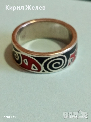 Ефектен сребърен пръстен с емайл красив стилен дизайн 52470