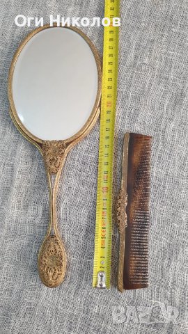 Антично кристално двулицево увеличително от едната страна  огледало и гребен, снимка 4 - Антикварни и старинни предмети - 51230290