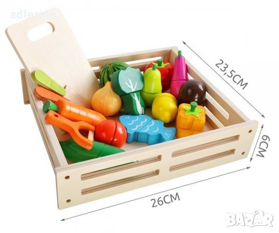 Комплект продукти, в дървена кошничка, плодове, зеленчуци, хранителни продукти, снимка 8 - Конструктори - 34401213