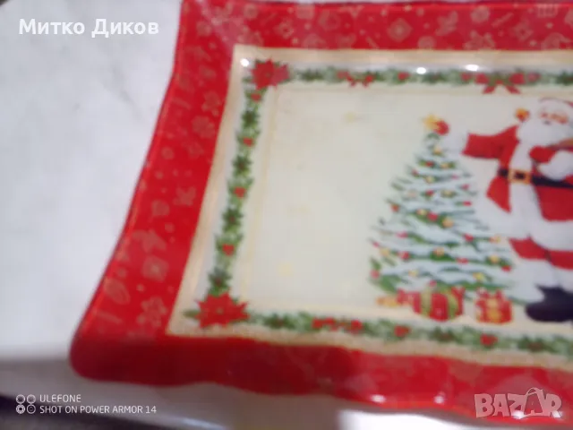 Стъклена панера Дядо Мраз 25х15см, снимка 2 - Форми - 47512478