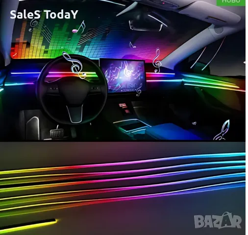 Интериорни светлини, LED лента за кола, водоустойчива iOS и Android, 12V, RGB