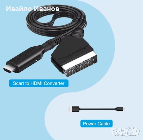 HDMI - Scart /RCA конвертор адаптер с захранващ кабел , снимка 5 - Части и Платки - 52384430