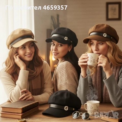 Елегантна дамска шапка тип фуражка с декоративна лента и метално лого, снимка 2 - Шапки - 52663939