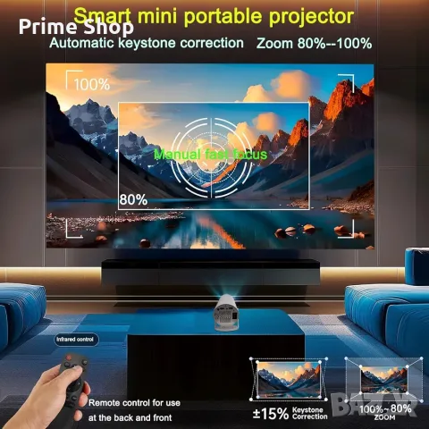 Смарт проектор за домашно кино Amovfilm HY300, Android TV 11, WiFi6, 1080P/4K, снимка 5 - Плейъри, домашно кино, прожектори - 56080086