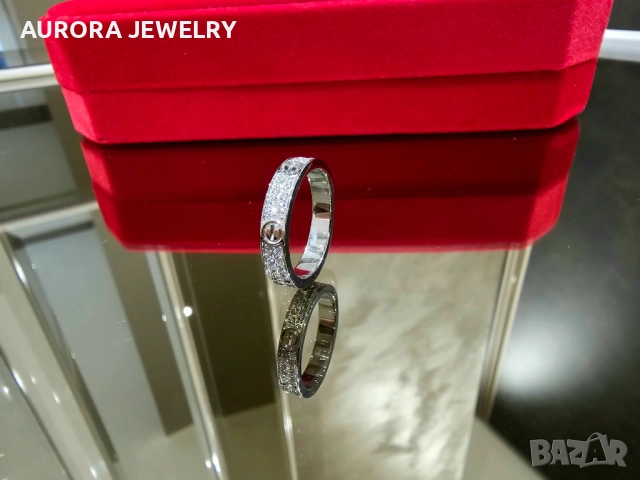 CARTIER Love Band White Gold Paved Diamonds Пръстен, снимка 4 - Пръстени - 52870389