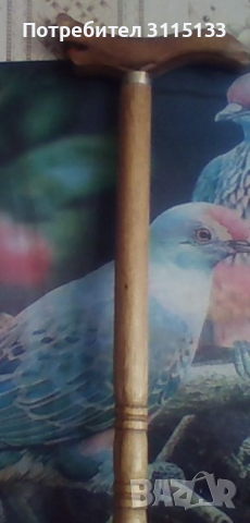 Луксозен дървен бастун с дърворезба ,с права дръжка ,НОВ 