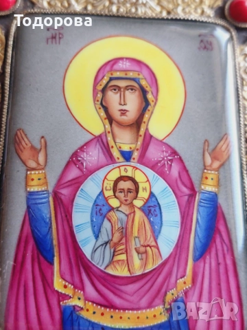 Руска сребърна емайлова икона(панагия) сребро 84, снимка 2 - Икони - 52943329