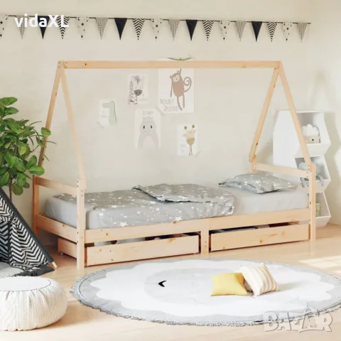 vidaXL Детска рамка за легло с чекмеджета, 90x190 см, бор масив, снимка 2 - Бебешки легла и матраци - 56148060
