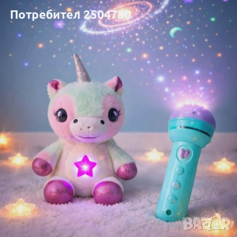Плюшена играчка с нощна лампа 2в1 + детски фенер-проектор със светлинни картинки – комплект за уют и, снимка 2 - Плюшени играчки - 53861126