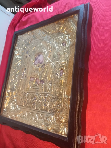 Уникална Руска Икона с Обков Почаевската Богородица и Светци, снимка 2 - Антикварни и старинни предмети - 53481326