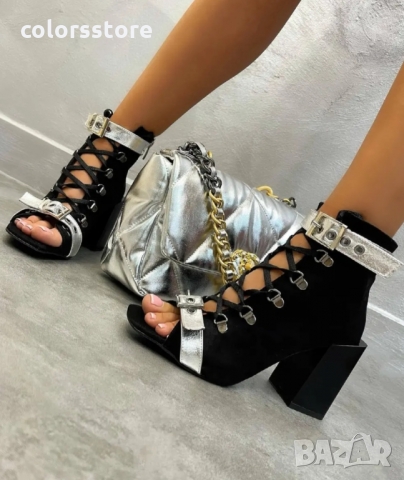 Боти на ток черен велур  код LT55, снимка 3 - Сандали - 36085701