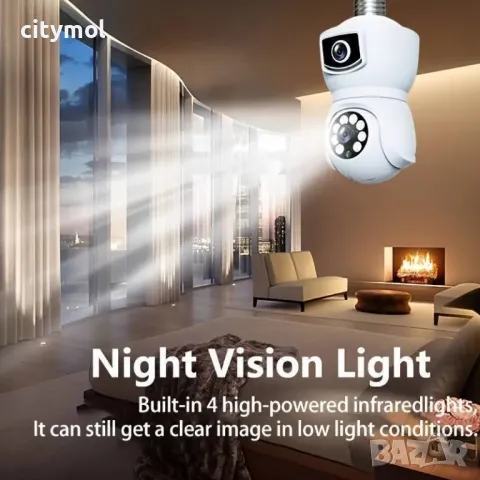 Двойна PTZ WiFi камера, Dual Lens 5 Mpx, Full HD, SD слот, LED лампа, 360°, нощно виждане, снимка 7 - IP камери - 47343134