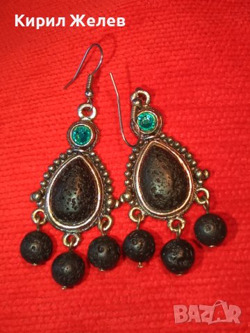 АРТИСТИЧНИ ВИНТИДЖ АРТ СРЕБРИСТИ МЕДНИ ОБЕЦИ с ВУЛКАНИЧЕН КАМЪК и ИСКРЯЩИ СИНИ КРИСТАЛИ 38634, снимка 5 - Обеци - 41622937