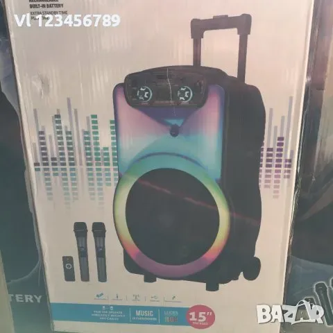 МОЩНА F15 Караоке Тонколона 15 1500W +2 Микрофона ndr-y15, снимка 5 - Bluetooth тонколони - 48636467