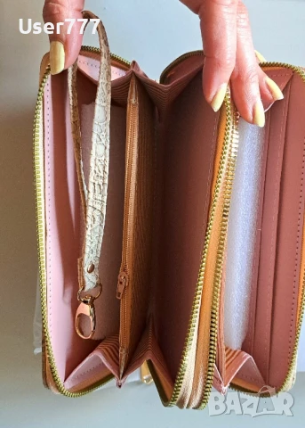 Нов дамски портфейл в бежов цвят с много прегради, снимка 6 - Портфейли, портмонета - 50807378