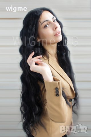 Дълга черна къдрава лейс фронт перука Роберта