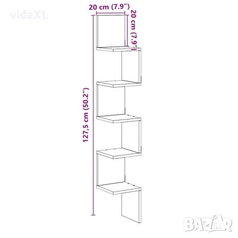 vidaXL Стенна ъглова етажерка Artisan Дъб 20x20x127,5 cm, снимка 9 - Етажерки - 56148219