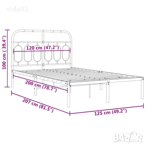 vidaXL Метална рамка за легло с горна табла, бяла, 120x200 см, снимка 8 - Спални и легла - 56147475