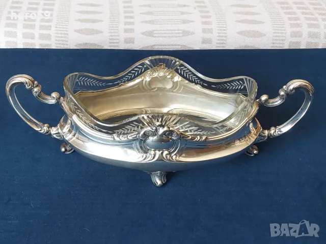 Огромна сребърна жардиера(фруктиера) 19век.Сребро 800-кристал,сребърна кана,сребърна чаша, снимка 1