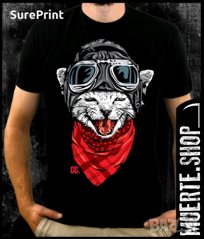 Черна тениска с щампа CAT ADVENTURER