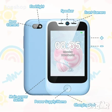 Телефон за деца със сим карта и различни игри, родителски контрол, музика, камера, тъч скрийн - син, снимка 2 - Motorola - 50503805