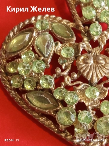 Висулка с формата на сърце със зелени кристали ОЛИВИН 52247, снимка 2 - Други - 52569822