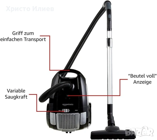 Прахосмукачка с торба Amazon Basics 700W 3.0L, снимка 5 - Прахосмукачки - 53703459