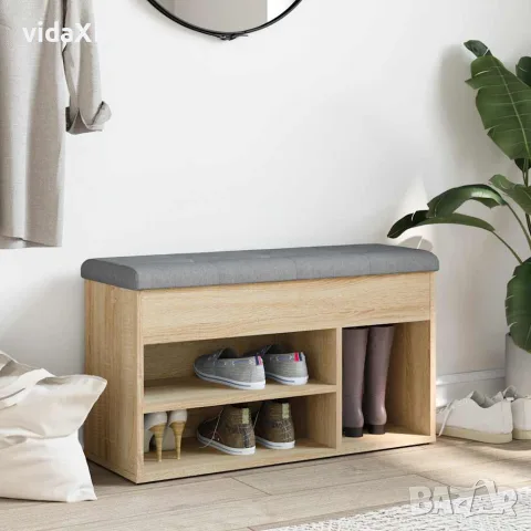 vidaXL Пейка за обувки, сонома дъб, 82x32x45,5 см, инженерно дърво, снимка 3 - Маси - 56148144