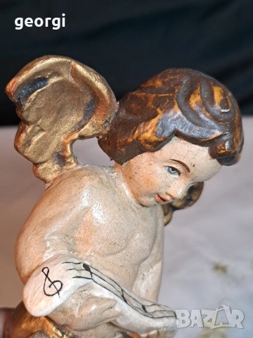 Стара дървена статуетка на ангелче херувим дърворезба 29/3, снимка 5 - Антикварни и старинни предмети - 52424270