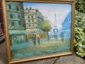 Стара картина,Париж,български художник,масло на платно , снимка 2