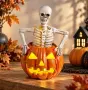 Halloween декоративен скелет в тиква с LED светлина, снимка 3