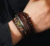 Винтидж мъжки сет кожени гривни с бохо елементи., снимка 5