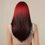 Ефектна омбре перука черно червена с бретон 60 см, снимка 3