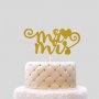 mr mrs Г-н Г-жа златист малък мек брокатен топер украса за сватбена торта сватба топер табела, снимка 1 - Други - 34562429